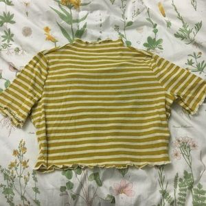 Yellow Striped High Neck Crop Top